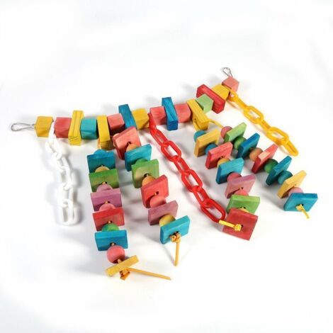Jeffergarden Cage à perroquets colorée en bois, jouets à mcher, oiseau de compagnie, balanoire suspendue, perche à gratter