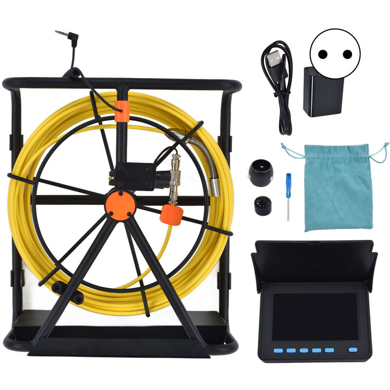 Caméra d'inspection de tuyau de 4,3 pouces avec 6 lumières led Caméra endoscope de vidange de plomberie étanche IP68 Prise 100240VEU 20m / 21,9yd