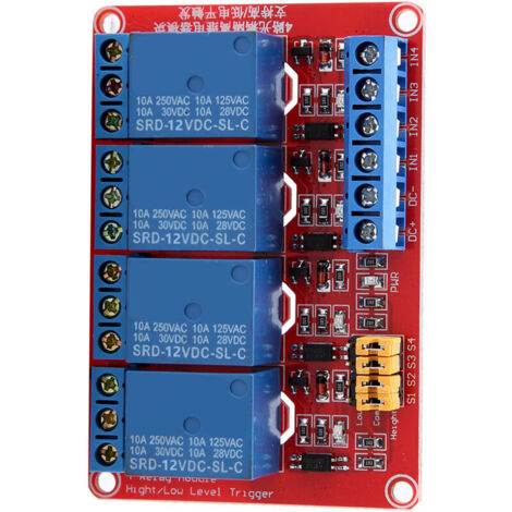 Jeffergarden Carte de module relais optocoupleur 4 canaux, déclenchement haut et bas, 5 V/12 V/24 V (12 V)