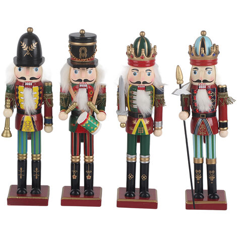 Jeffergarden Casse-noisette de nol en bois, 4 pièces, 30cm, soldats, sur support, décoration de maison, cadeau de nol