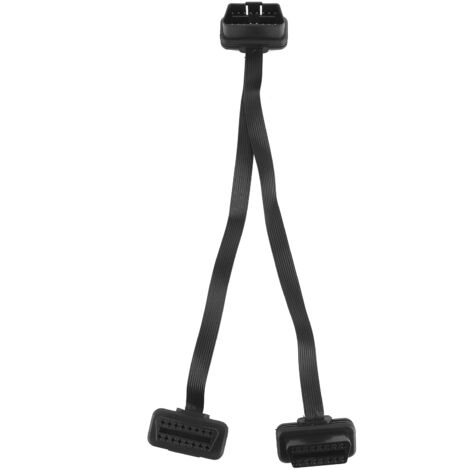 Jeffergarden Cble d'extension OBD 16 broches, mle à double droit femelle, adaptateur séparateur en Y, connecteur OBD2, ligne plate coudée de 0.3 mètres