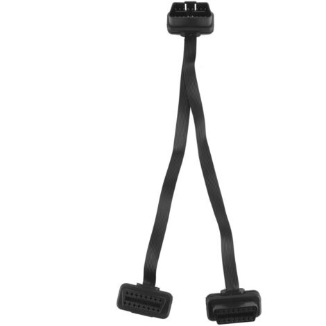 Jeffergarden Cble d'extension OBD 16 broches, mle à double droit femelle, adaptateur séparateur en Y, connecteur OBD2, ligne plate coudée de 0.3 mètres