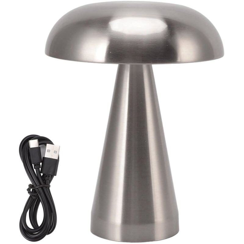 Jeffergarden - Champignon Lampe De Table Moderne Minimaliste Style Industriel 3 Couleurs Dimmable Rechargeable Innovant Tactile Lampe De Bureau Argent