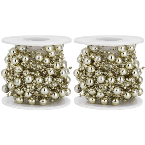 Jeffergarden Chane de perles en forme d'étoile à cinq branches en ABS, 2 pièces, pour Bouquet de mariée, décoration de nol (perles dorées, rouleau de 10m)