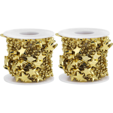 Jeffergarden Chane de perles en forme d'étoile à cinq branches en ABS, 2 pièces, pour Bouquet de mariée, décoration de nol (rouleau doré à cinq branches de 10m)