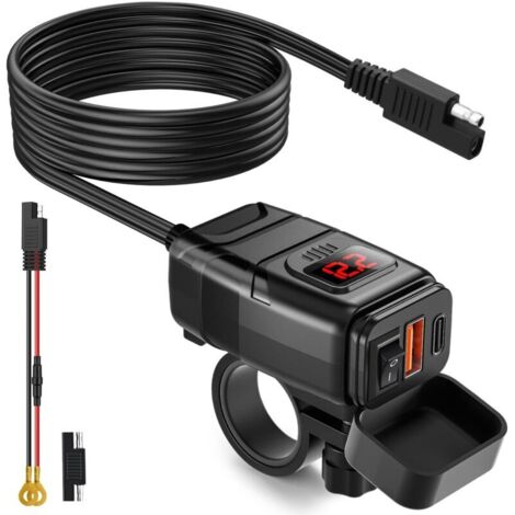 Jeffergarden ‌Chargeur moto USB A + Type C‌ , Entrée 12-24V, charge rapide, sécurité , Recharge 2 appareils simultanés , ‌Accessoire moto , Électronique embarquée‌