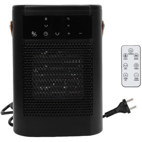 Jeffergarden Chauffage d'appoint électrique portable 1500 W en céramique PTC avec télécommande, minuterie 12 h, silencieux, écran tactile, pour chambre ou bureau, prise UE 220 V