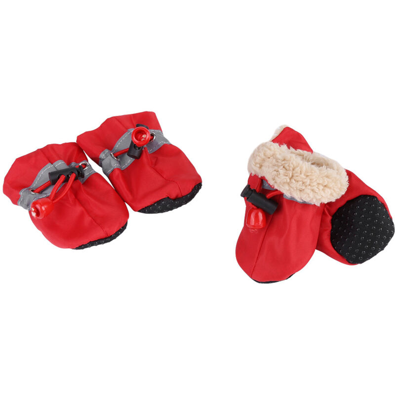 Jeffergarden Chaussures antidérapantes pour chien, bottes, chaussettes pour chien, en coton doux rembourré, rouge 5, 4 pièces/ensemble