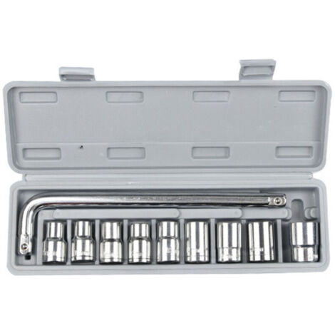 Jeffergarden Coffret de 10 douilles 1/2" (8-21 mm) pour la réparation automobile et mécanique, avec boîte de rangement grise.