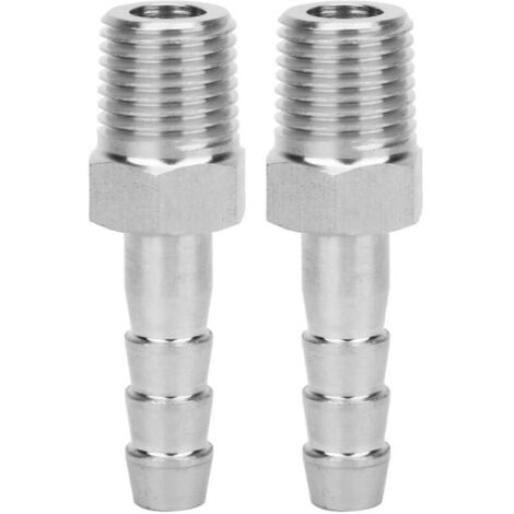 Jeffergarden Connecteur à filetage mâle BSPT en acier inoxydable 1/4 pouces, 2 pièces, Joint à barbe, raccord de tuyau à couplage rapide (BSPT1/4-8mm)