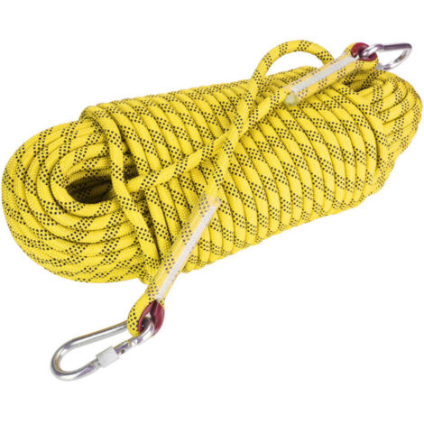 Jeffergarden Corde d'escalade extérieure de 30 m, corde de survie de sécurité de 12 mm de diamètre (jaune)