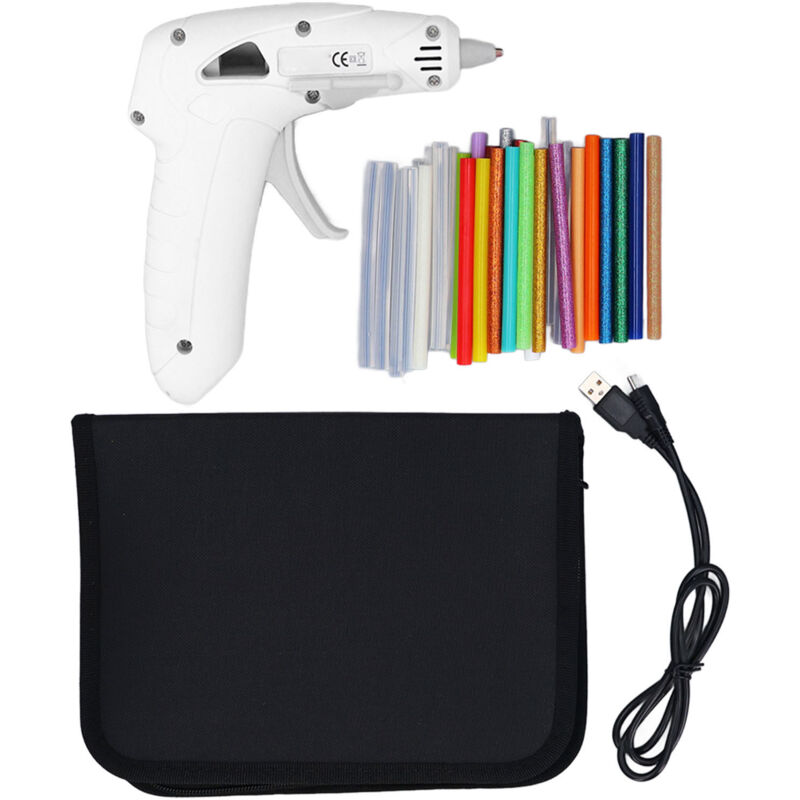 Jeffergarden - Cordless hot melt glue gun set rechargeable fast heating mini with 30 hot melt glue sticks 3V-4.7V white