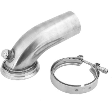 Jeffergarden Coude D'échappement, Coude de Tuyau de Descente D'échappement Turbo en Acier Inoxydable à 90 Degrés Compatible avec Hy35 HX He351 avec Collier de Serrage à Bande en V