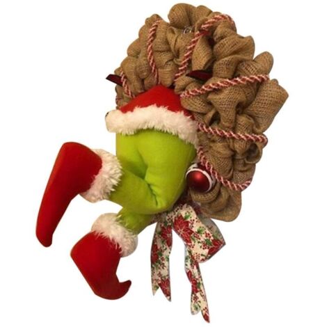 Jeffergarden Couronne de Noël en peluche représentant un voleur, personnage de film vert, pour décorer portes, fenêtres et cours.
