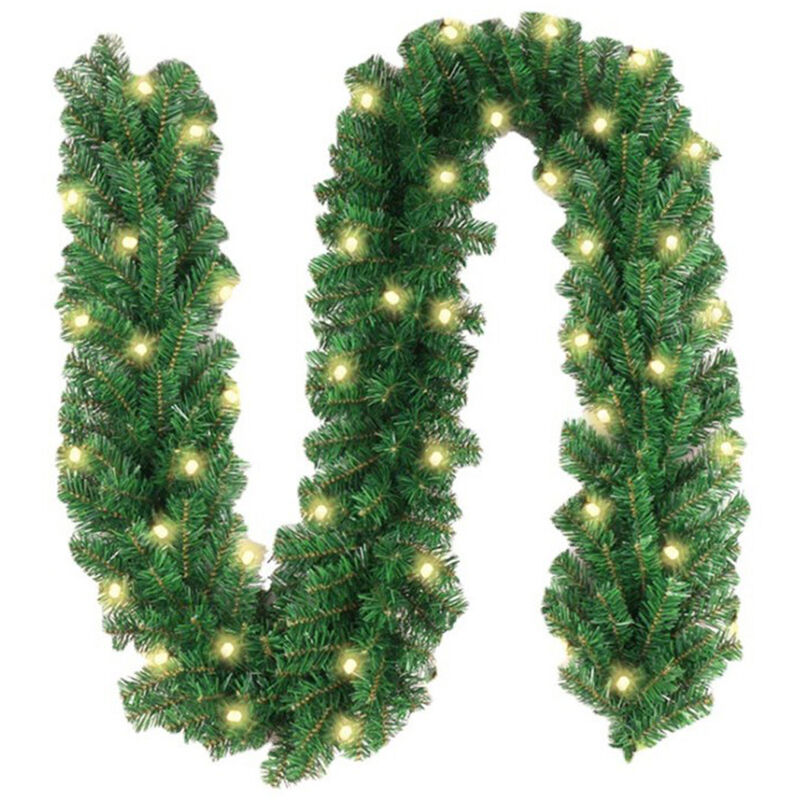 Décorations de Guirlande de Noël Lumineuses, Feuille de pvc Réaliste, Intérieur Extérieur, 2,7 Mètres, Plastique pour Escaliers, Cheminées, Fenêtres,
