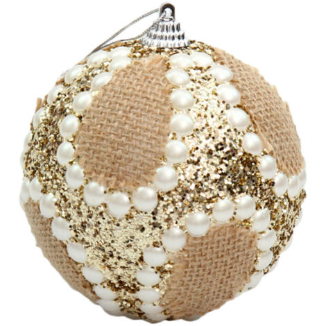 Jeffergarden Décorations de Noël, boules en mousse, patchs en lin nacré, boules de Noël, décorations pour sapin de Noël, boules à suspendre - style nacré
