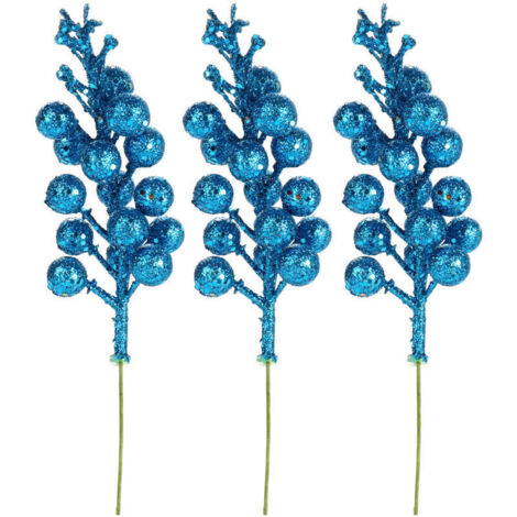 Jeffergarden Décorations de sapin de Noël, couronnes de fruits, décorations de vigne, accessoires, 15 pièces, paillettes dorées, baies de cerises artificielles à sequins, 3 bleues