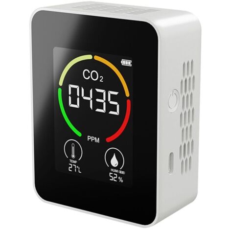 Jeffergarden Détecteur de dioxyde de carbone portable d'intérieur, thermomètre et hygromètre, détecteur d'air numérique domestique, analyseur de qualité de l'air intelligent