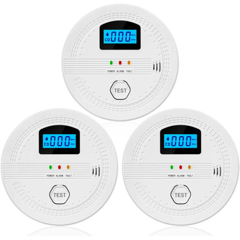 Jeffergarden Détecteur de Fumée et de Monoxyde de Carbone 2 en 1‌ - 3 Packs avec Affichage LCD, Alarme Sonore et Lumineuse Intelligente, Avertissement de Batterie Faible pour Maison, Bureau, Garage