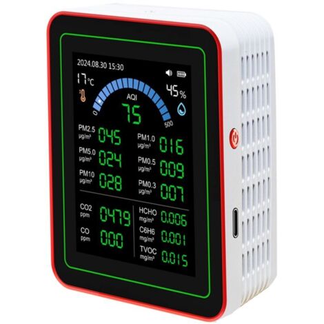 Jeffergarden Détecteur qualité air 18 en 1 CO2 TVOC HCHO PM2.5 PM10 température humidité testeur intérieur sur batterie stockage données