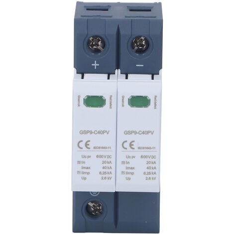 Jeffergarden Dispositif de protection contre les surtensions 2P 40KA Montage sur rail DIN Photovoltaïque DC Parafoudre Dispositif de protection électrique 600VDC