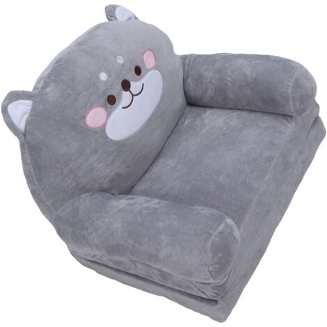 Jeffergarden Divano per bambini Cartoon Grey Dog Style Pieghevole con manico largo Sedia per bambini morbida e traspirante per leggere dormire rilassante 2 strati