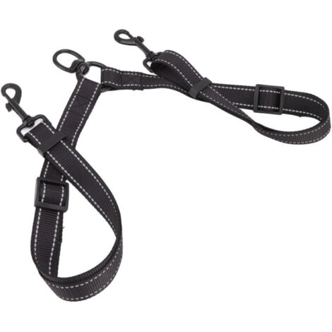 Jeffergarden Double laisse pour chien en nylon noir - Rotation à 360° et bandes réfléchissantes - Pour promenades et activités