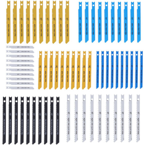 Jeffergarden Ensemble de 70 lames de scie sauteuse (6, 8, 10, 14, 18, 24 et 32 ​​TPI) en acier à haute teneur en carbone, à emmanchement en U, pour bois, plastique et métal.