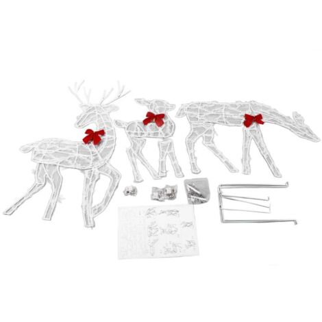 Jeffergarden Ensemble de trois rennes de Noël avec lumières, décoration de patio extérieur, avec lumières LED et un nœud rouge, maman renne et bébé renne, décoration de jardin.
