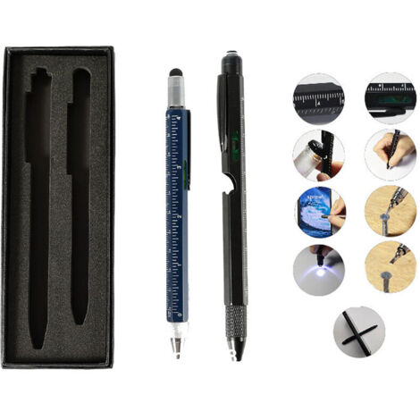Jeffergarden Ensemble stylo multifonction 9 en 1, comprenant un stylo multifonction avec lumière LED, stylet, tournevis, niveau et ouvre-bouteille.