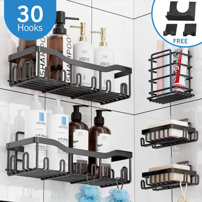 Jeffergarden - Etagère de Salle de Bain sans Perçage - 4 pcs Porte Shampoing Gel Douche Angle Antirouille - Etagère de Rangement pour Salle de Bain