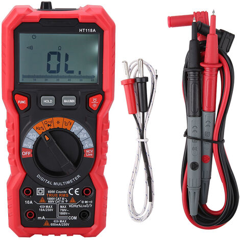 Jeffergarden Fils de test multimètre, multimètre testeur numérique, kit de boîtier AC/DC à écran LCD portable pour courant de tension