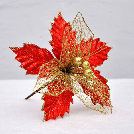 Jeffergarden Fleur de Noël artisanale en maille de 22 cm, insert de fleur artificielle, couronne de Noël, guirlandes, décoration de sapin de Noël (rouge)