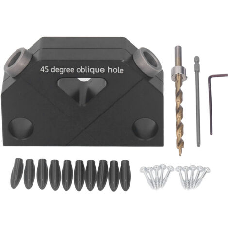 Jeffergarden Gabarit de perçage incliné pour le travail du bois, en alliage d'aluminium noir, guide de perçage à angle de 45 degrés