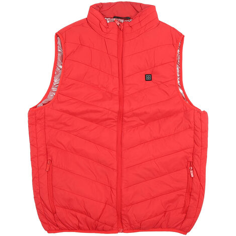 Jeffergarden Gilet chauffant à quatre zones à commande unique, gilet chauffant USB, chauffage électrique pour hommes et femmes, doudoune, rouge 3XL