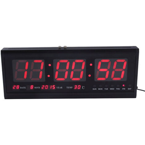 Jeffergarden Grande horloge murale numérique LED avec minuteur, alarme, piles, calendrier et température (rouge)