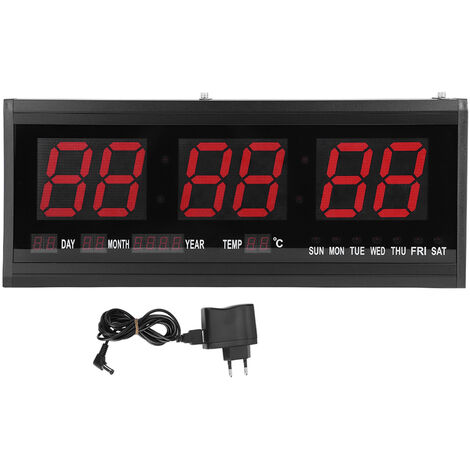 Jeffergarden Grande horloge murale numérique LED moderne, Date, température 24 ou 12 heures, bureau, prise ue, 110V-240V