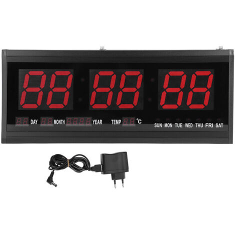Jeffergarden Grande horloge murale numérique LED moderne, Date, température 24 ou 12 heures, bureau, prise ue, 110V-240V