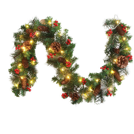 Jeffergarden Guirlande de nol avec 50 Led, guirlande de sapin de nol artificiel, décorative pour escaliers, cheminées, bureaux, extérieur