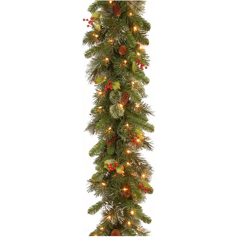 guirlande de nol en rotin de 2,7 m avec 50 lumières led, décorations de guirlande de nol artificielles pour arbre de nol, cheminées, escaliers,