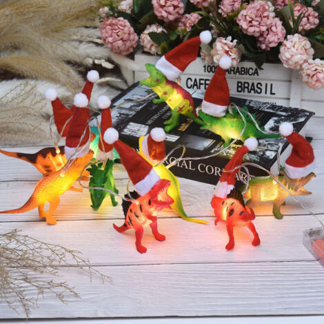 Jeffergarden Guirlande lumineuse étanche à piles en forme de dinosaure, 10 LED, de 1,5 mètre de long, idéale pour les décorations de Noël.
