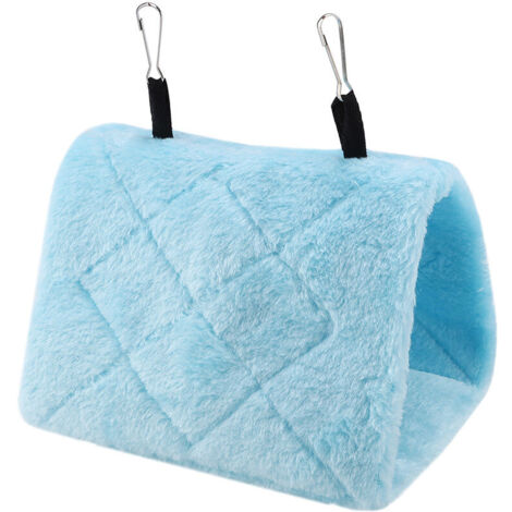 Jeffergarden Hamac en peluche douce Cage suspendue tente pour oiseaux perroquets lit chaud d'hiver jouet pour animaux de compagnie (bleu M)