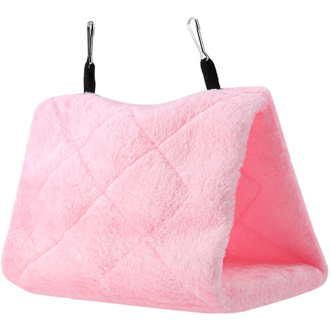 Jeffergarden Hamac en peluche douce, Cage suspendue, tente pour oiseaux, perroquets, lit chaud d'hiver, jouet pour animaux de compagnie (rose M)