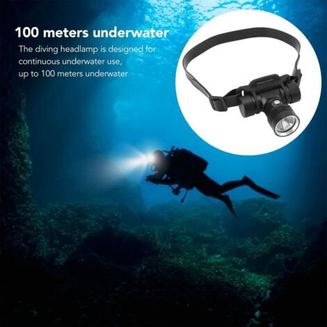 Jeffergarden Haofy Lampe Frontale de Plongée, Phare de Plongée sous-Marine étanche, Lampe Frontale de Plongée sous-Marine Alimentée par Batterie avec 3 Modes D'éclairage pour Grotte sous-Marine