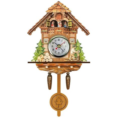 Jeffergarden Horloge à coucou Antique en bois, horloge murale pour nichoir, décoration de maison, horloge à coucou suspendue, cloche à balanoire automatique, pendule, décoration de maison