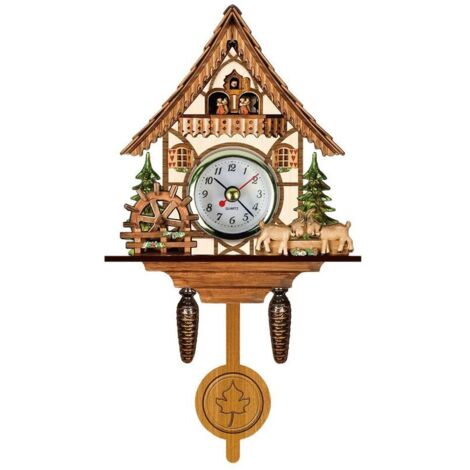 Jeffergarden Horloge à coucou Antique en bois, horloge murale pour nichoir, décoration de maison, horloge à coucou suspendue, cloche à balanoire automatique, pendule, décoration de maison