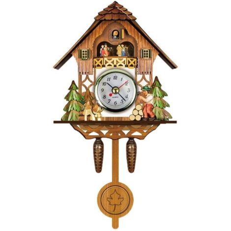 Jeffergarden Horloge à coucou Antique en bois, horloge murale pour nichoir, décoration de maison, horloge à coucou suspendue, cloche à balanoire automatique, pendule, décoration de maison