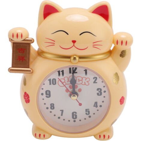 Jeffergarden Horloge chat porte-bonheur en plastique précis, dessin animé mignon, bonne alarme pour la maison jaune YF2025D