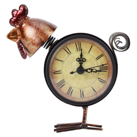 Jeffergarden Horloge en fer en forme de poulet, Style rétro européen, horloge de Table de bureau, ornement de maison, cadeaux artisanaux
