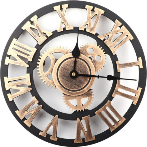 Jeffergarden Horloge Murale 3D Rustique Faite à la Main en Bois Décor Vintage pour Salon/Bureau/Bar 30cm Or